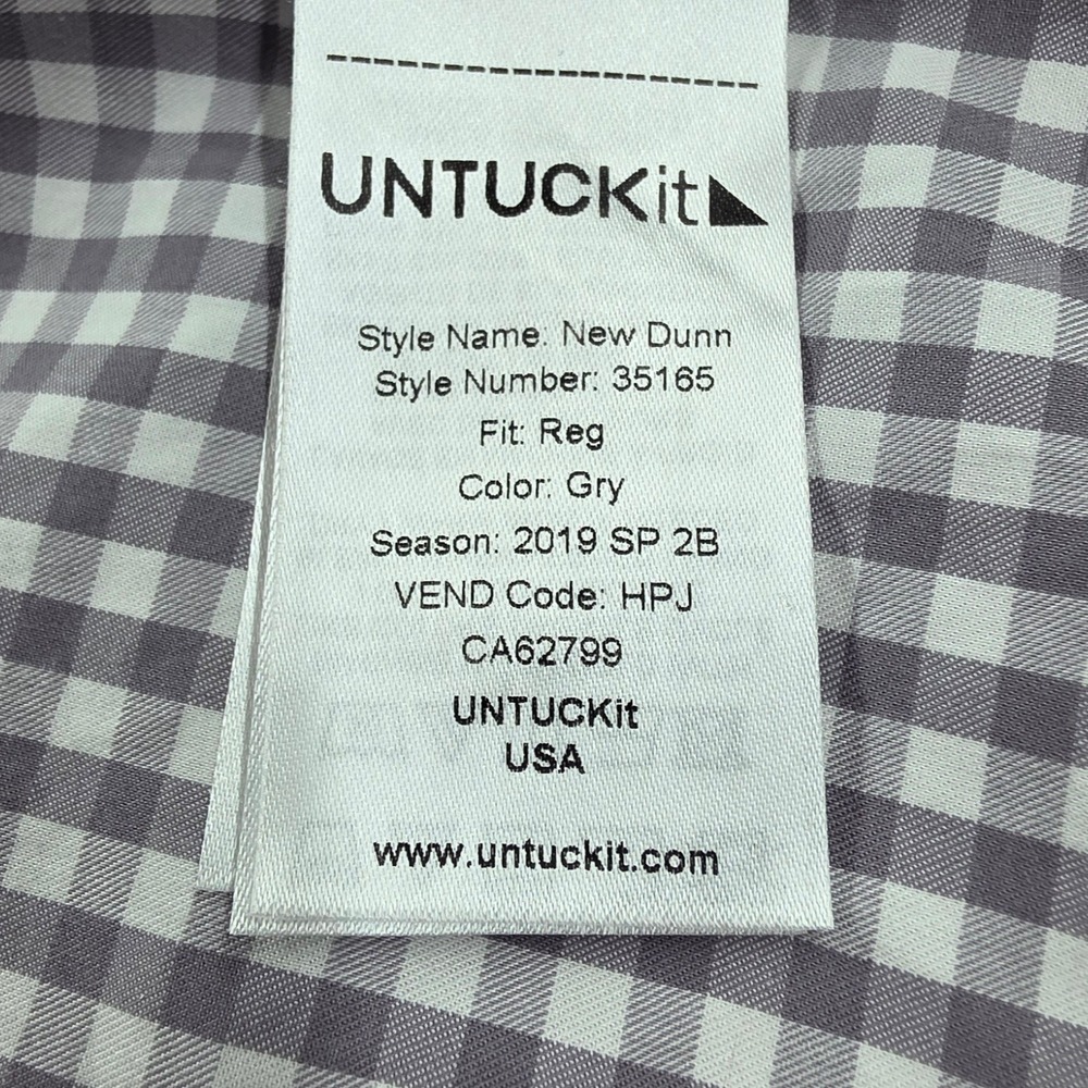 UNTUCKit New Dunn Mens XXL Gingham Button Down Shirt Grey White Regular Fit - Picture 7 of 9